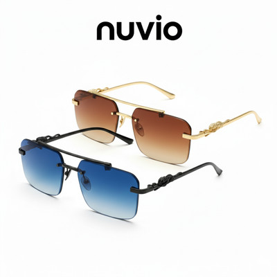 NUVIO Rectangular, Shield Sunglasses(For Men & Women, Brown, Blue, Grey)