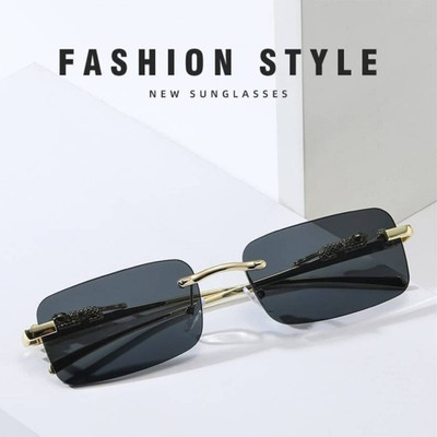 V Unique Rectangular Sunglasses(For Men & Women, Black)