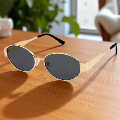 DKERAOD Oval Sunglasses(For Men & Women, Black)