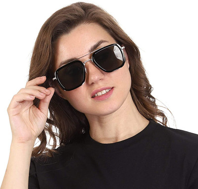 TheWhoop Rectangular Sunglasses(For Men & Women, Black)