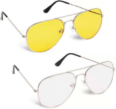 GANSTA Aviator Sunglasses(For Men & Women, Yellow, Clear)