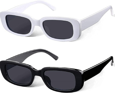 PuthaK Rectangular Sunglasses(For Men & Women, Black)