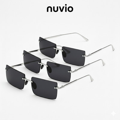 NUVIO Rectangular, Spectacle  Sunglasses(For Men & Women, Black)