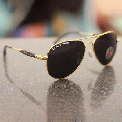 LOUIS KOUROS Aviator Sunglasses(For Men & Women, Black)