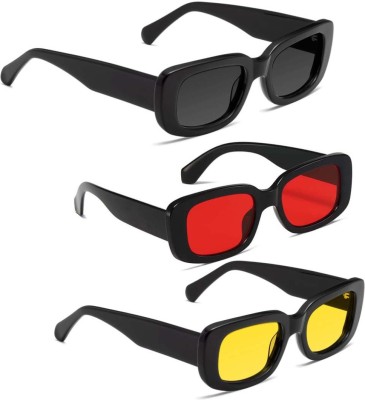 Elligator Retro Square Sunglasses(For Men & Women, Black)