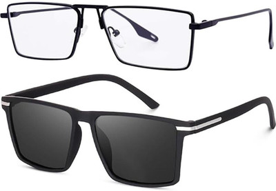 ROADWAY Rectangular, Retro Square, Spectacle  Sunglasses(For Men & Women, Black, Clear)
