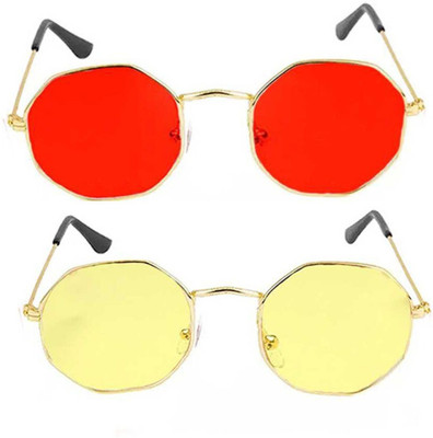 SRPM Retro Square Sunglasses(For Men & Women, Red, Yellow)