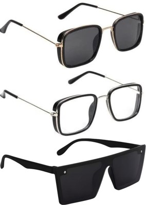just style Sports, Rectangular Sunglasses(For Boys & Girls, Black, Clear)