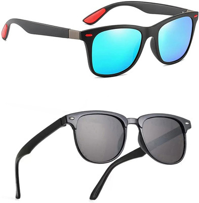 ELLIGATOR Retro Square, Sports, Wayfarer, Rectangular Sunglasses(For Men & Women, Blue, Black)