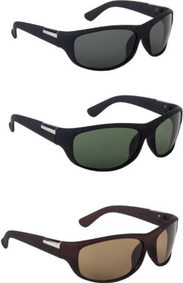 Singco India Wrap-around Sunglasses(For Men & Women, Black, Brown, Green)