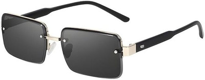 Rich Club Rectangular Sunglasses(For Men & Women, Black)