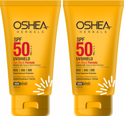 OSHEA Sunscreen - SPF 50 PA+++ UVShield Sun Block Formula SPF 50 PA+++ I 120 g (pack of 2)(120 g)