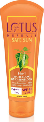 LOTUS HERBALS Sunscreen - SPF 50 PA+++ Safe Sun 3-in-1 Matte Look Tinted Sunscreen SPF 40 PA+++, Non-Greasy(50 g)