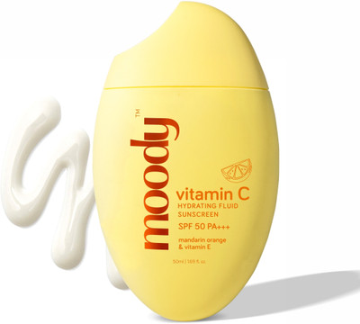 MOODY Sunscreen - SPF 50 PA+++ Vitamin C Hydrating Fluid Sunscreen Mandarin Orange & Vitamin E(50 ml)