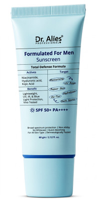 Dr. Alies Professional Sunscreen - SPF 50 PA++++ Sunscreen For Men - SPF 50 PA++++ Lightweight With Niacinamide | No White Cast(60 g)