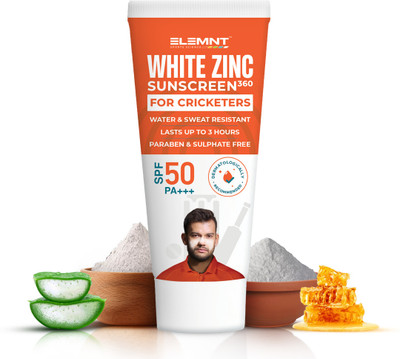 Elemnt Sports Science Sunscreen - SPF 50 PA+++ White Zinc Sunscreen 360 - Zinc Oxide Sunscreen for Cricketers & Athletes(50 g)