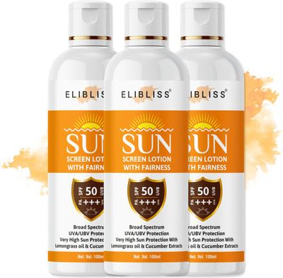 ELIBLISS Sunscreen - SPF 50 PA+++ SPF 50 PA++++ Sun Screen Lotion with Fairness & Very High UVA/UVB Protection(300 ml)