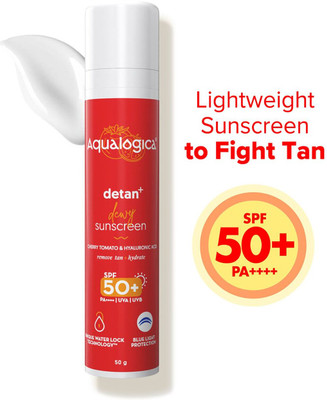 Aqualogica Sunscreen - SPF 50 PA++++ Detan+ Dewy Sunscreen with Cherry Tomato Reduces Tan(50 g)