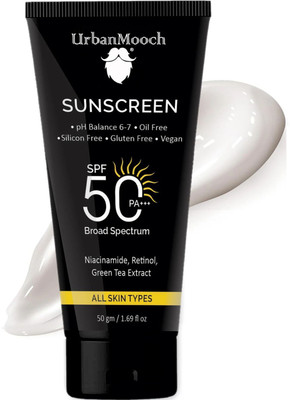 UrbanMooch Sunscreen - SPF 50 PA+++ PA+++ Sunscreen SPF 50 with Niacinamide & Retinol | PA+++ | UVA UVB Sun Protection(50 g)