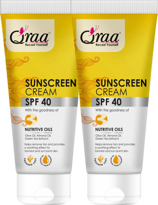 Qraa Sunscreen - SPF 40 PA++++ Sunscreen Cream SPF 40|Helps Remove Tan|Helps in Sun Burn|Pack of 2|(100gm*2)(200 g)