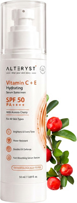 Alteryst Sunscreen - SPF 50 PA++++ Vitamin C & E Hydrating Serum Sunscreen|Brighten Skin Tone,Fight Premature Aging(50 ml)