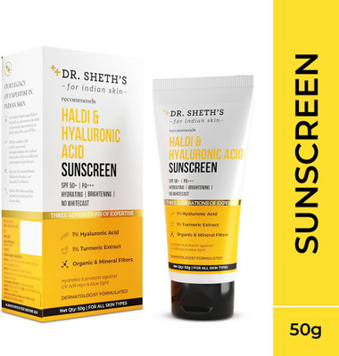 Dr. Sheth’s Sunscreen - SPF 50+ PA+++ Haldi & Hyaluronic Acid Sunscreen | Spf 50+ | PA+++ | Protects from UVA/UVB(50 g)