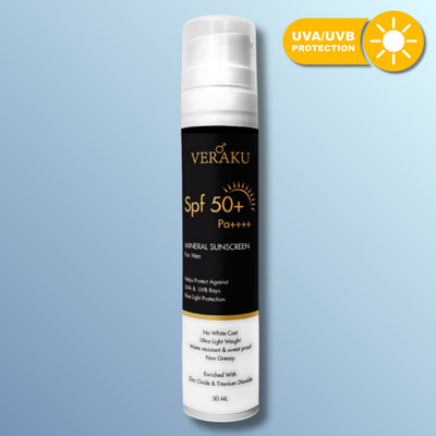 veraku Sunscreen - SPF 50 PA++++ For Men - UVA & UVB Protection | No White Cast | Non-Sticky |(50 g)