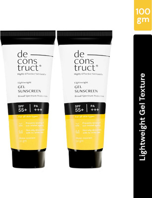 deconstruct Sunscreen - SPF 55+ PA+++ Lightweight Gel Sunscreen | No White Cast | For Men & Women | Pack of 2(100 g)
