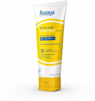 anaaya Sunscreen - SPF 50 PA+++ Block Star blended with Shea Butter & Avocado SPF 50 SunScreen Lotion(50 g)