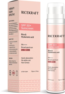 Ricekraft Sunscreen - SPF 50 PA++++ SPF 50+ Sunscreen with Rice and Hyaluronic acid | Fragrance Free(55 g)