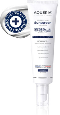 aqueria Sunscreen - SPF 50 PA++++ For Normal to Dry, Sensitive Skin | 5% Niacinamide | Tranexamic Acid | UVA/UVB(50 g)