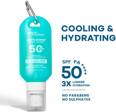 Earth Rhythm Sunscreen - SPF 50 Aqua Surge Sunscreen Spray Enriched With Hyaluronic Acid & Vitamin B3(100 ml)