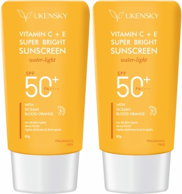 UKENSKY Sunscreen - SPF 50 PA+++ Vitamin C+E Super Bright , Water light ,For Even Toned & Glowing Skin Pack of 2(50 g)