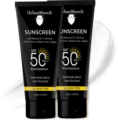 UrbanMooch Sunscreen – SPF 50 PA+++ PA+++ Sunscreen – SPF 50 PA+++ Sunscreen SPF 50 With Niacinamide & Retinol | PA+++  (100 G) For Rs. 254 @ 54 %
