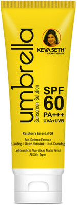 KEYA SETH AROMATHERAPY Sunscreen - SPF 50 PA+++ Umbrella Sunscreen Solution SPF 60 with PA+++ Long Lasting UV Protection, Sun defence Formula Oil Control Enriched with Essential Oil Wheatgerm & Micronized Zinc Oxide(100 ml)