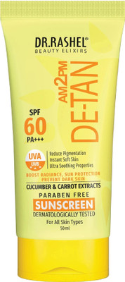 DR.RASHEL Sunscreen - SPF 60 PA+++ DE-TAN SUNSCREEN SPF 60 PA+++ ULTRA SOOTHING WITH CUCUMBER & CARROT EXTRACTS(50 ml)