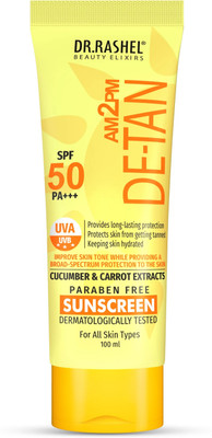 DR.RASHEL Sunscreen - SPF 50 PA+++ Skin Hydrating De-Tan Sunscreen SPF 50 PA++ with Cucumber & Carrot Extract(100 ml)