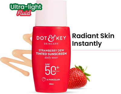 Dot & Key Sunscreen - SPF 50 PA++++ Strawberry Dew Tinted Shade-01 Porcelain,Water&Sweat resistant(50 ml)