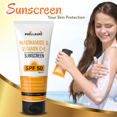 Phillauri Sunscreen - SPF 50 PA+++ SPF 50 PA+++ Skin Care Sunscreen with Niacinamide Vitamin C & E | Face Cream(60 ml)