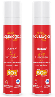 Aqualogica Sunscreen - SPF 50 PA++++ Detan+ Dewy Sunscreen with Cherry Tomato & Hyaluronic Acid (Pack of 2)(100 g)