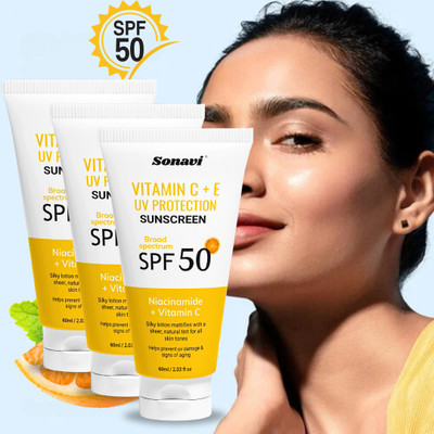 Sonavi Sunscreen - SPF 50 PA++ Lightweight & Hydrating,Non-Sticky Glowing Skin Sunscreen Lotion(180 ml)