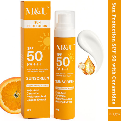 M and U Sunscreen - SPF 50 PA+++ Sun Protection Sunscreen UVA-UVB Protection | Zero White Cast for Men & Women(60 g)