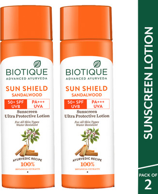 BIOTIQUE Sunscreen - SPF 50+ PA+++ Sun Shield Sandalwood Lotion�UVB/UVA |Ultra Protective Sunscreen|For men & Women(240 g)