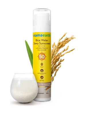 Mamaearth Sunscreen - SPF 50 PA++++ Rice Water Dewy Sunscreen with Rice Water & Niacinamide | For Glass Skin Glow(50 g)