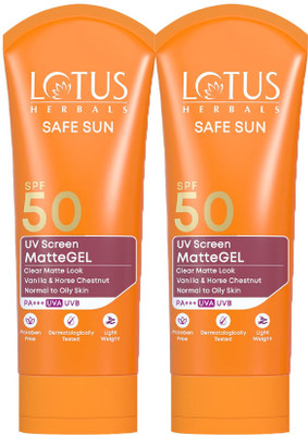 LOTUS HERBALS Sunscreen - SPF 50 PA+++ Safe Sun Uv Screen Mattegel Ultra Soothing Sunscreen SPF50_50g ( Pack of 2 )(100 g) LOTUS HERBALS Sunscreen - SPF 50 PA+++ Safe Sun Uv Screen Mattegel Ultra Soothing Sunscreen SPF50_50g ( Pack of 2 )(100 g)