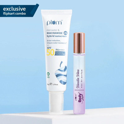 Plum Sunscreen - SPF 50 PA+++ Niacinamide Sunscreen 50g & Vanilla Vibes Refreshing Perfume 15ml Combo(65 g)