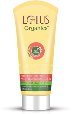 Lotus Organics+ Sunscreen - SPF 50 PA++ Sheer Brightening Mineral Sunscreen|Non Greasy & Lightweight|SPF 50 |PA+++(50 g)