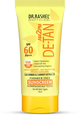 DR.RASHEL Sunscreen - SPF 60 PA+++ DE-TAN SUNSCREEN SPF 60 PA+++ ULTRA SOOTHING WITH CUCUMBER & CARROT EXTRACTS(50 ml)
