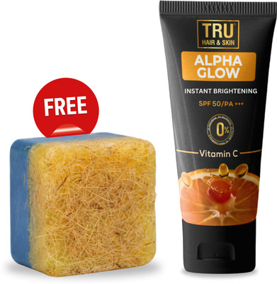 TRU HAIR Sunscreen - SPF 50 PA+++ Alphaglow 25ml+RebelX 4-in-1 Ice Blast Scrub 100gm(125 g)