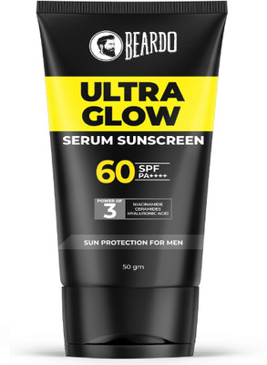 BEARDO Sunscreen - SPF 60 PA++++ ULTRA GLOW Serum Sunscreen For Men | Niacinamide, Ceramide, Hyaluronic Acid(50 g)